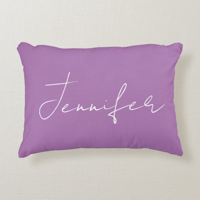 Calligraphy Elegant Lavender Plain Simple Name Accent Pillow (Front)