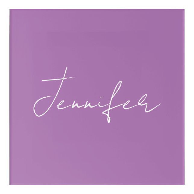 Calligraphy Elegant Lavender Plain Simple Name Acrylic Print (Front)