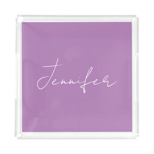 Calligraphy Elegant Lavender Plain Simple Name Acrylic Tray
