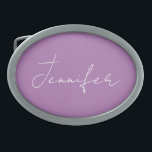 Calligraphy Elegant Lavender Plain Simple Name Belt Buckle<br><div class="desc">Looking for a beautiful calligraphy with an aesthetic handwriting? This simple,  eye-catching design is for you. This product immediately impresses those who see it. The fine and tasteful design will immediately reflect the quality of your relationship and family.</div>