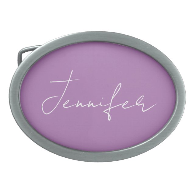 Calligraphy Elegant Lavender Plain Simple Name Belt Buckle (Front)