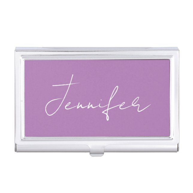 Calligraphy Elegant Lavender Plain Simple Name Business Card Case (Front)