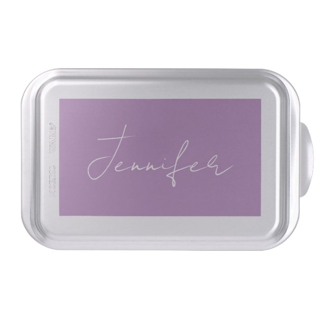 Calligraphy Elegant Lavender Plain Simple Name Cake Pan (Front)
