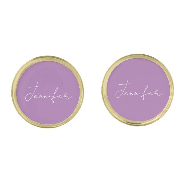 Calligraphy Elegant Lavender Plain Simple Name Cufflinks (Front)