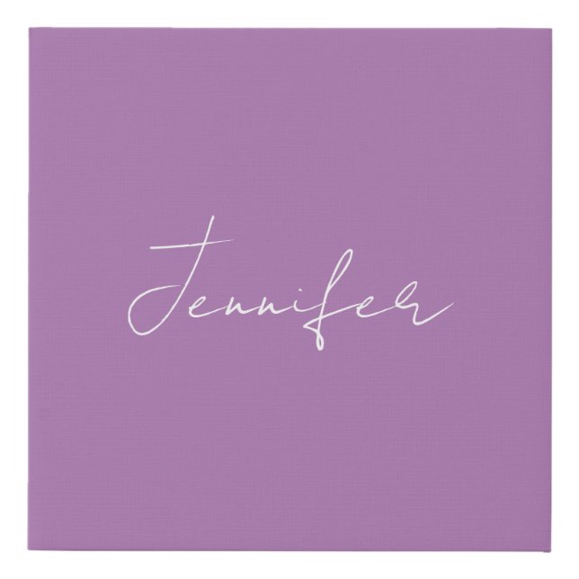 Calligraphy Elegant Lavender Plain Simple Name Faux Canvas Print (Front)