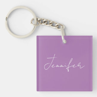 Calligraphy Elegant Lavender Plain Simple Name Keychain