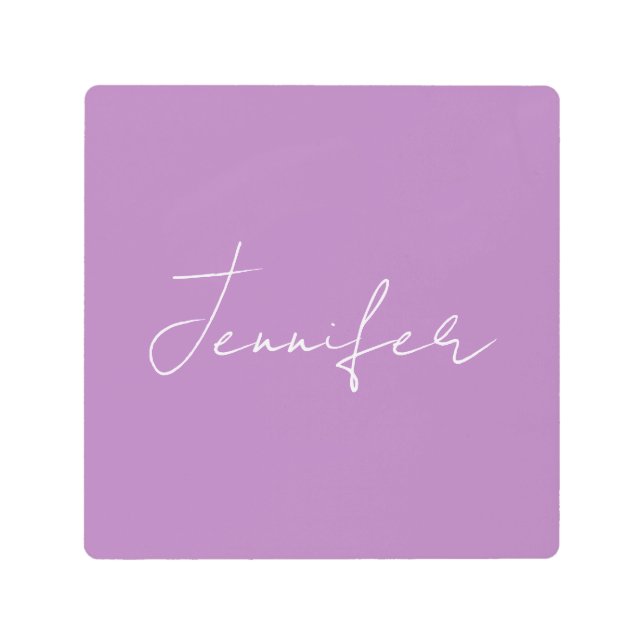 Calligraphy Elegant Lavender Plain Simple Name Metal Print (Front)