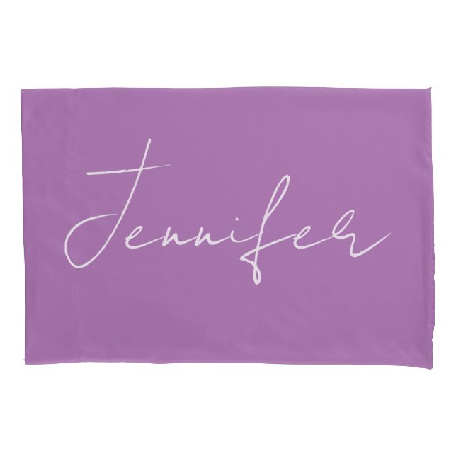 Calligraphy Elegant Lavender Plain Simple Name Pillow Case (Front)