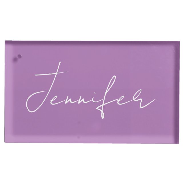 Calligraphy Elegant Lavender Plain Simple Name Place Card Holder (Front)