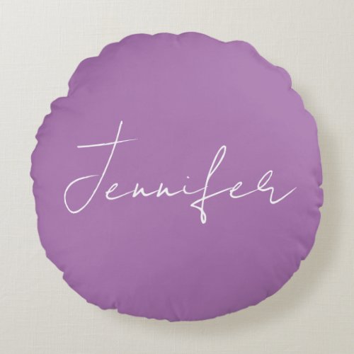 Calligraphy Elegant Lavender Plain Simple Name Round Pillow