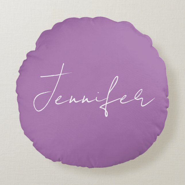 Calligraphy Elegant Lavender Plain Simple Name Round Pillow (Front)