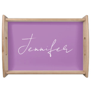Calligraphy Elegant Lavender Plain Simple Name Serving Tray