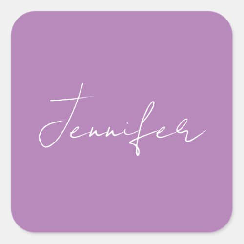 Calligraphy Elegant Lavender Plain Simple Name Square Sticker