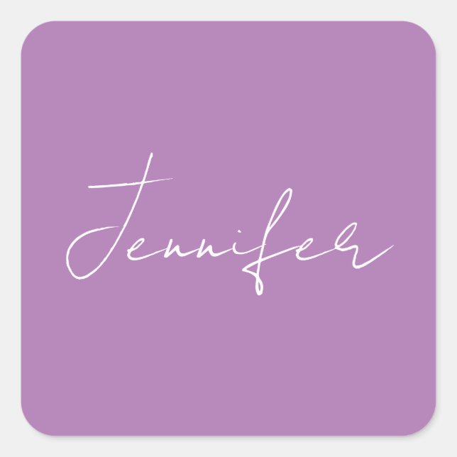 Calligraphy Elegant Lavender Plain Simple Name Square Sticker (Front)