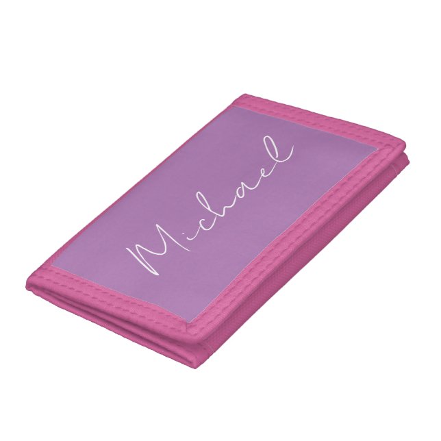 Calligraphy Elegant Lavender Plain Simple Name Trifold Wallet (Bottom)
