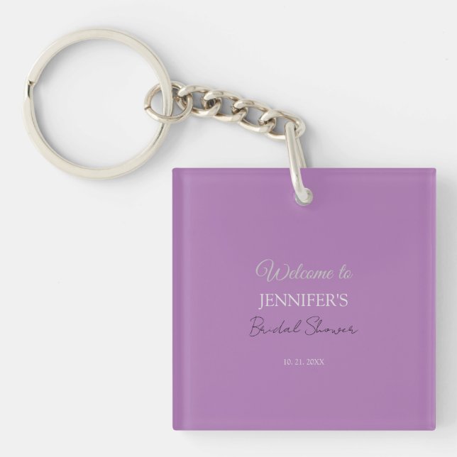 Calligraphy Elegant Lavender Welcome Bridal Shower Keychain (Front)