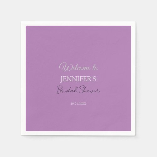 Calligraphy Elegant Lavender Welcome Bridal Shower Napkins