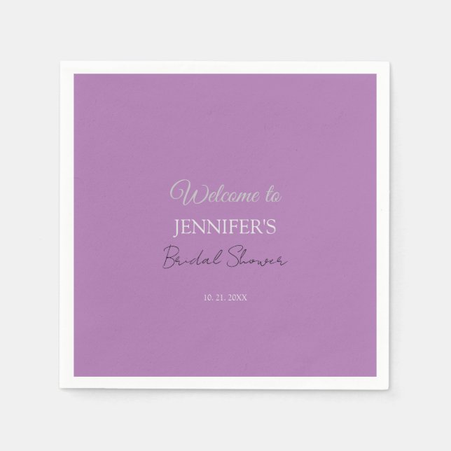 Calligraphy Elegant Lavender Welcome Bridal Shower Napkins (Front)
