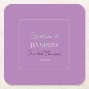 Calligraphy Elegant Lavender Welcome Bridal Shower Square Paper Coaster