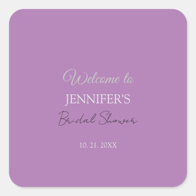 Calligraphy Elegant Lavender Welcome Bridal Shower Square Sticker (Front)