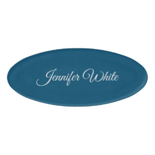 Calligraphy Elegant Ocean Blue Name Tag