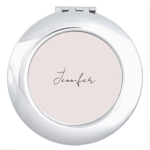 Calligraphy Elegant Pastel Color Plain Simple Name Compact Mirror