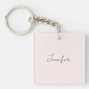 Calligraphy Elegant Pastel Color Plain Simple Name Keychain