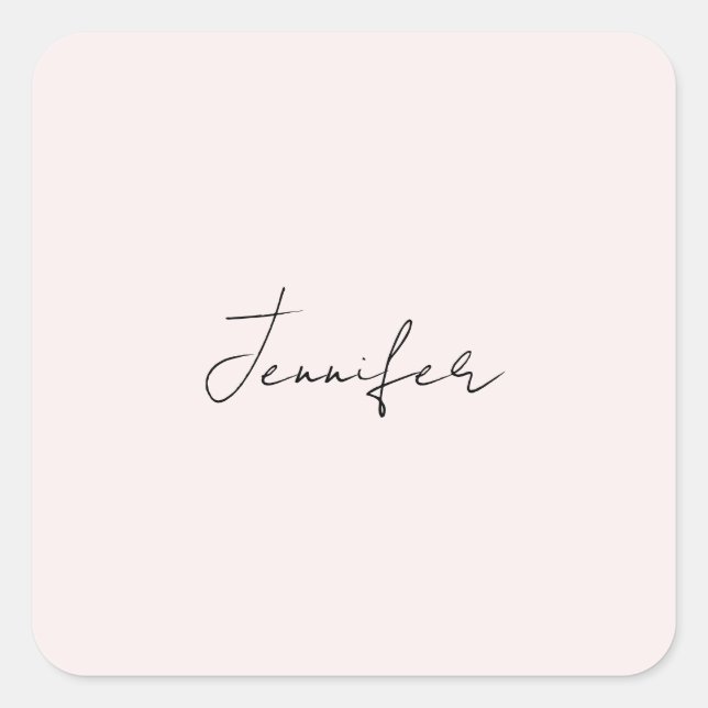 Calligraphy Elegant Pastel Color Plain Simple Name Square Sticker (Front)