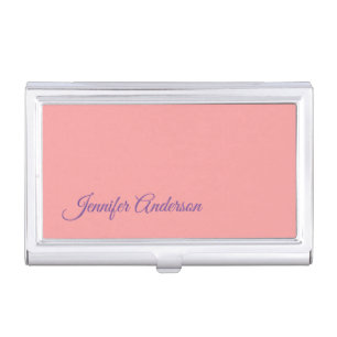 Calligraphy Elegant Pastel Red Personalized Name Business Card Case