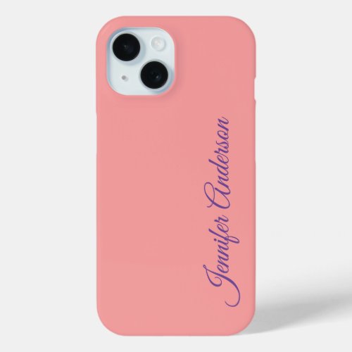 Calligraphy Elegant Pastel Red Personalized Name iPhone 15 Case