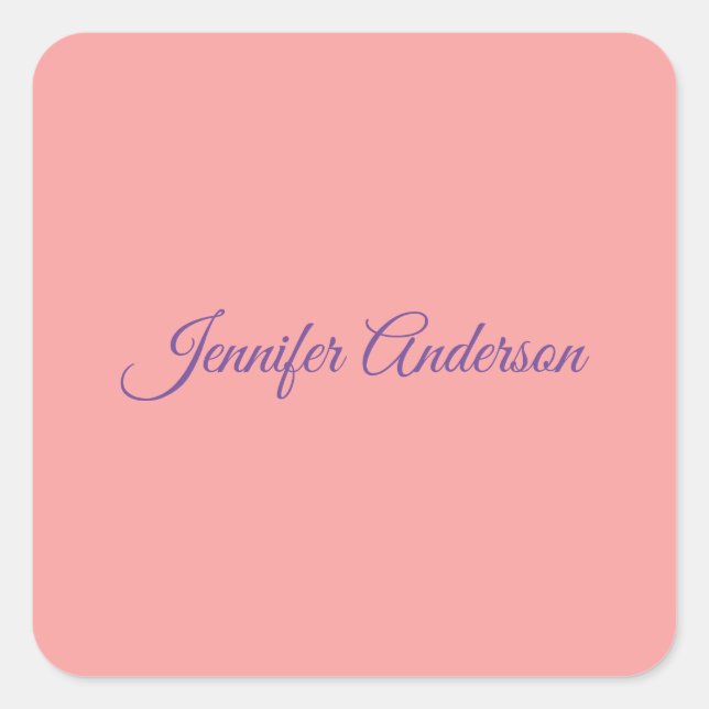 Calligraphy Elegant Pastel Red Personalized Name Square Sticker (Front)