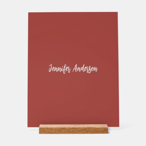 Calligraphy Elegant Personalized Brick Red Acrylic Sign