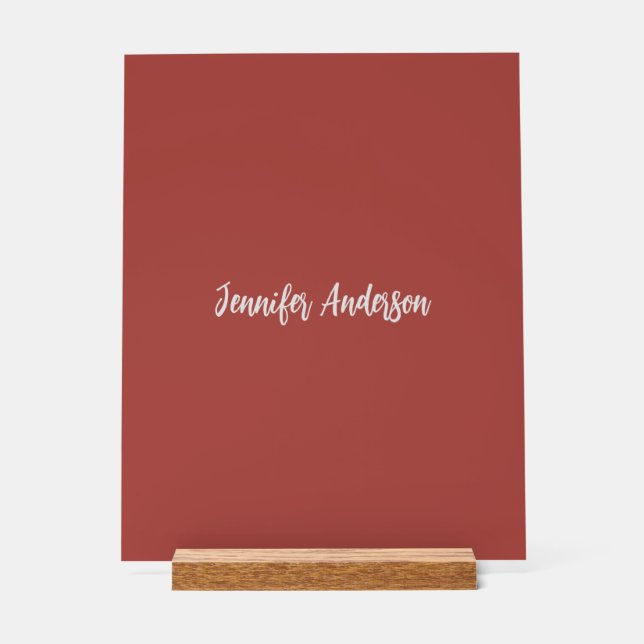 Calligraphy Elegant Personalized Brick Red Acrylic Sign (Front)