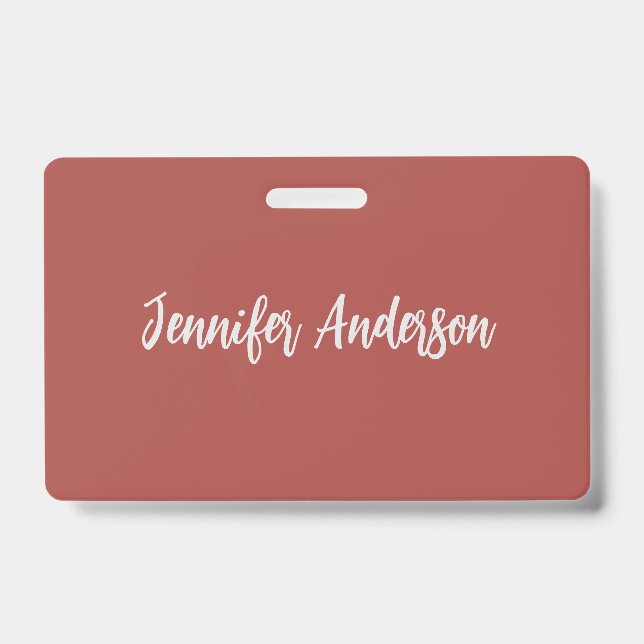 Calligraphy Elegant Personalized Brick Red Badge (Front)