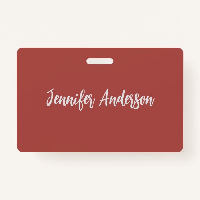 Calligraphy Elegant Personalized Brick Red Badge (Front)