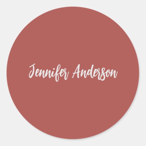 Calligraphy Elegant Personalized Brick Red Classic Round Sticker