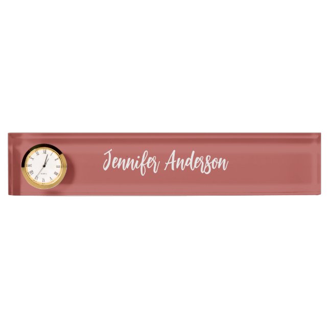 Calligraphy Elegant Personalized Brick Red Desk Name Plate (Front)