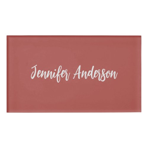 Calligraphy Elegant Personalized Brick Red Name Tag