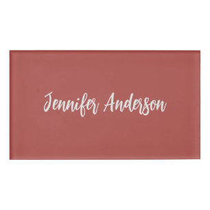 Calligraphy Elegant Personalized Brick Red Name Tag
