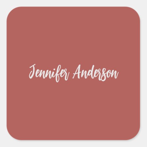 Calligraphy Elegant Personalized Brick Red Square Sticker