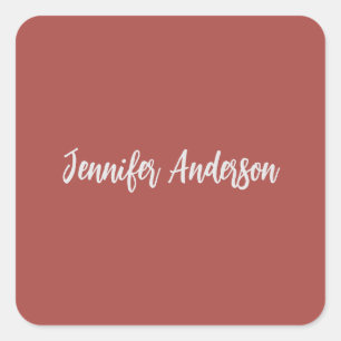Calligraphy Elegant Personalized Brick Red Square Sticker