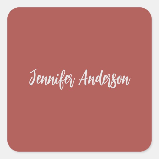 Calligraphy Elegant Personalized Brick Red Square Sticker (Front)