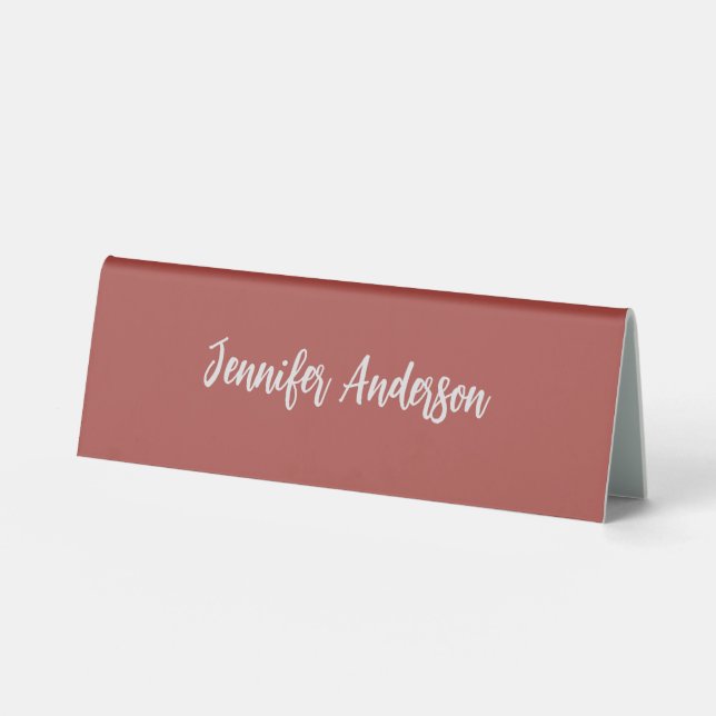 Calligraphy Elegant Personalized Brick Red Table Tent (Front)