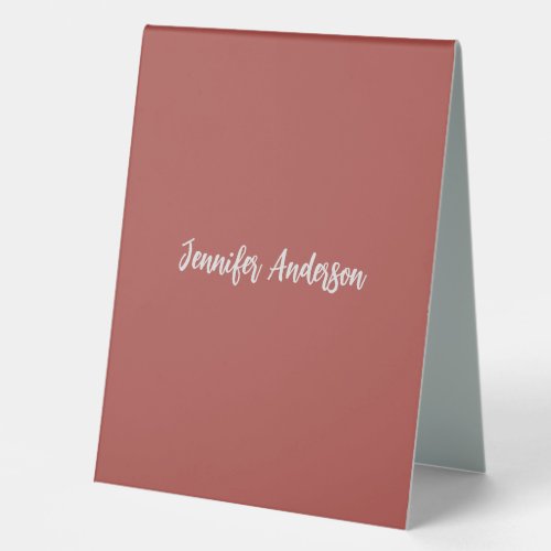 Calligraphy Elegant Personalized Brick Red Table Tent Sign