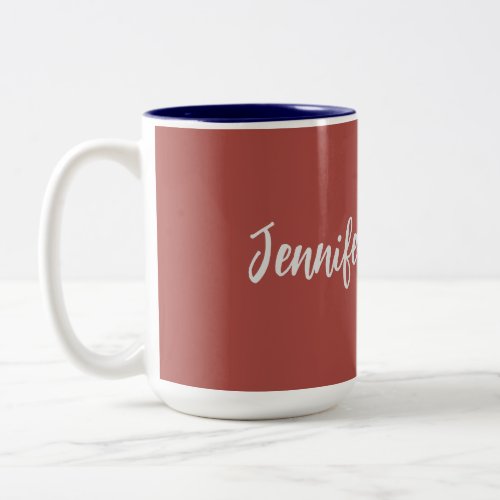 Calligraphy Elegant Personalized Brick Red Two_Tone Coffee Mug