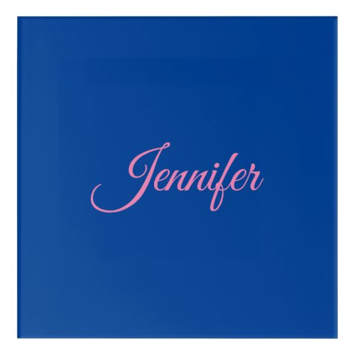 Calligraphy Elegant Pink Blue Custom Name Acrylic Print