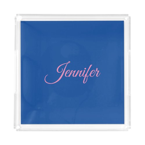 Calligraphy Elegant Pink Blue Custom Name Acrylic Tray