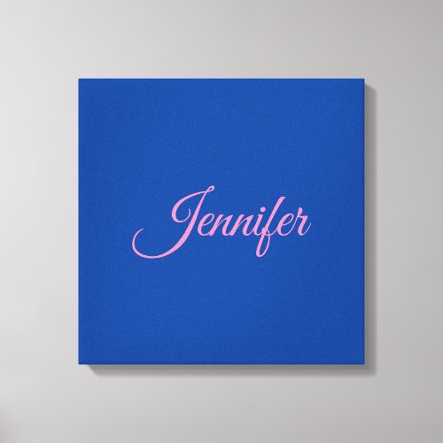Calligraphy Elegant Pink Blue Custom Name Canvas Print