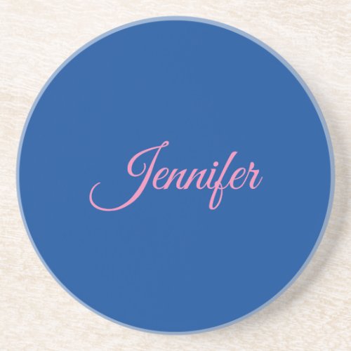 Calligraphy Elegant Pink Blue Custom Name Coaster