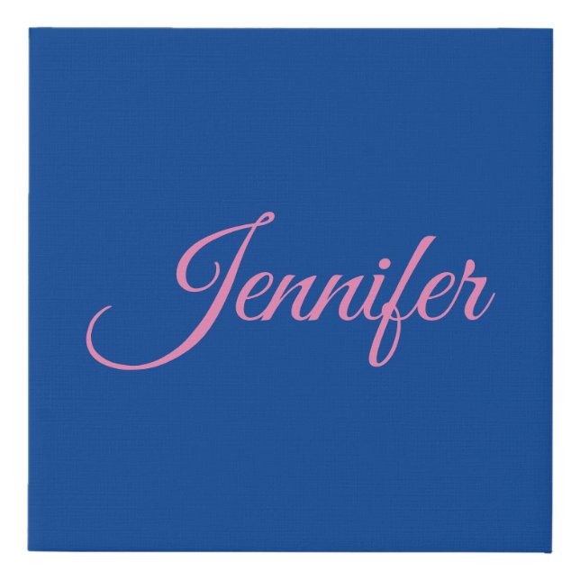 Calligraphy Elegant Pink Blue Custom Name Faux Canvas Print (Front)